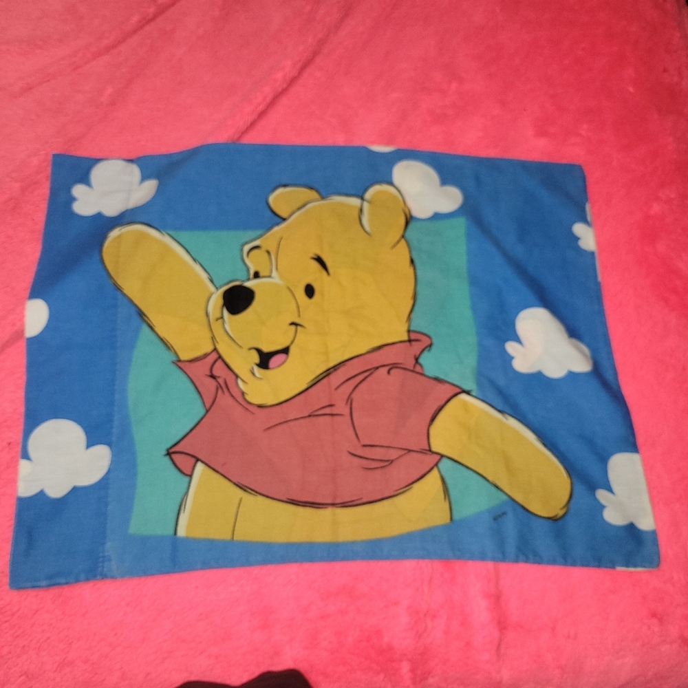 Vintage Disney Winnie the Pooh & Piglet Reversible Standard Pillow Case USA